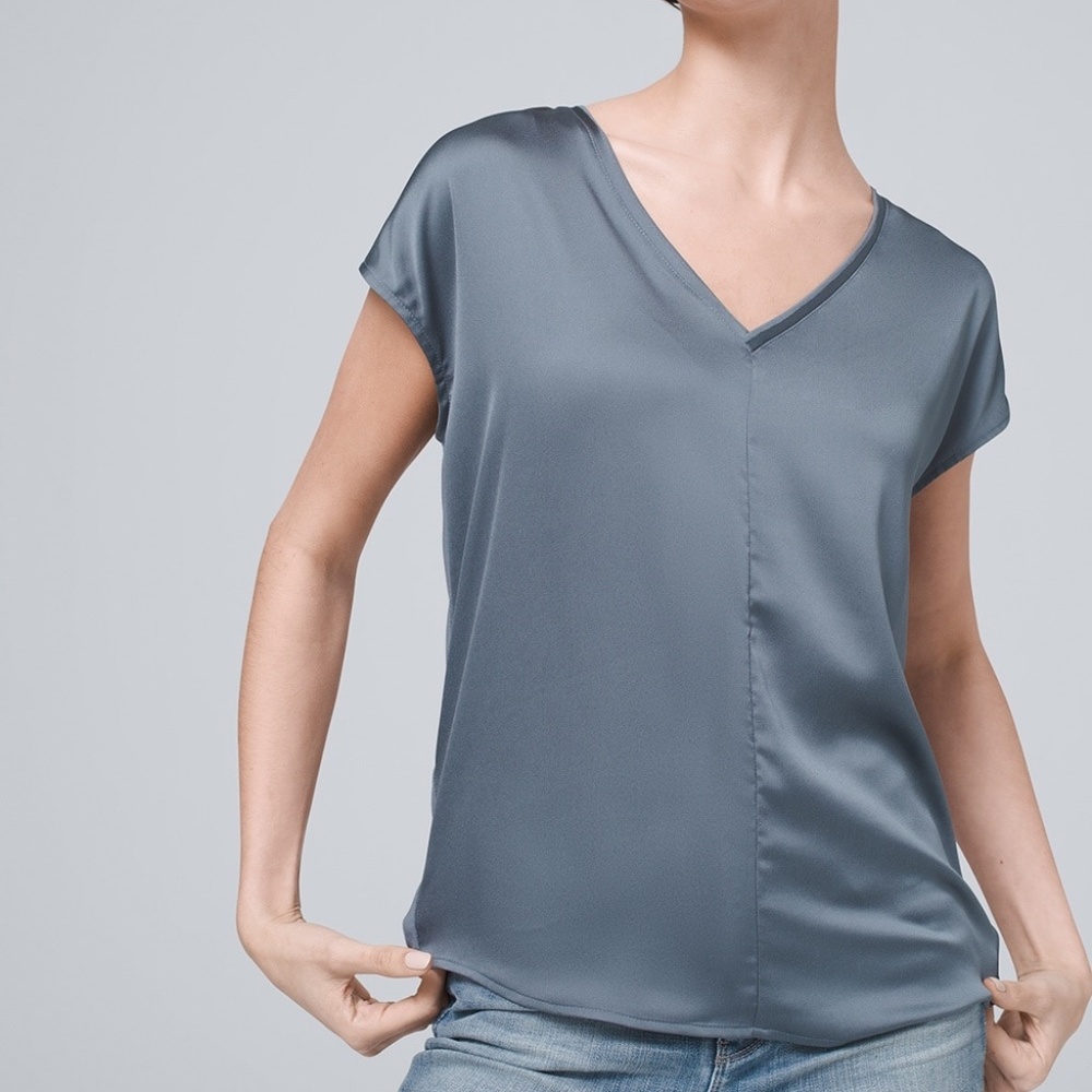 WHBM Woven-Front Teal Jetsetter Tee - Sz S